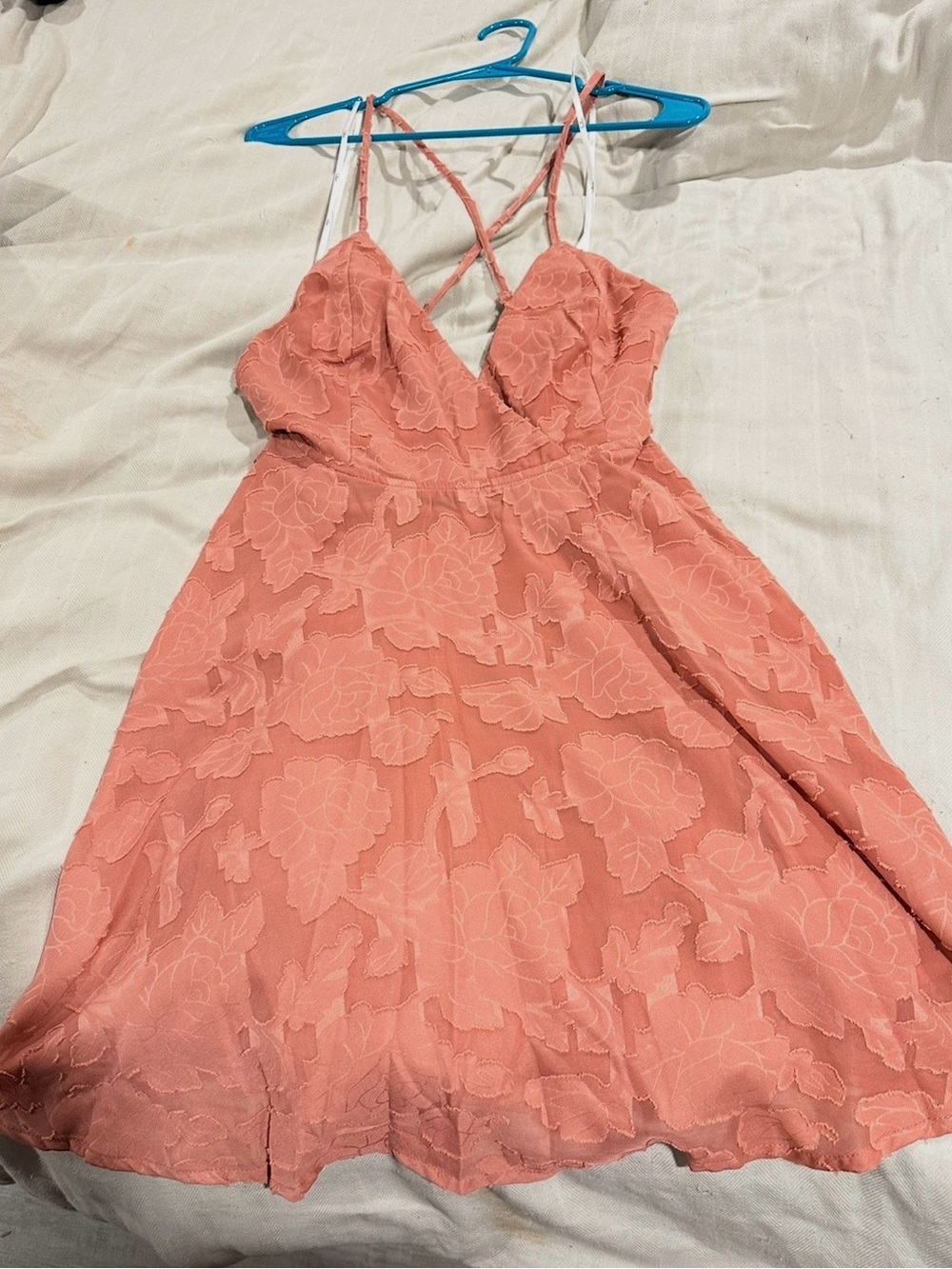 Lulu's Coral Lace Floral Fit & Flare Mini Dress